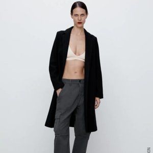 ZARA COAT WITH LAPEL COLLAR & LONG SLEEVES - BLACK